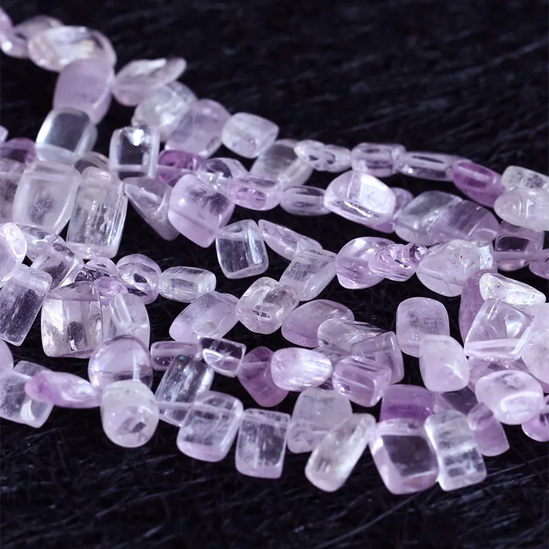 

High Quality Genuine Clear Purple Pink Kunzite Spodumene Rectangle Nugget Loose Beads Side Drilled Free Form 8-10mm 15" 05344