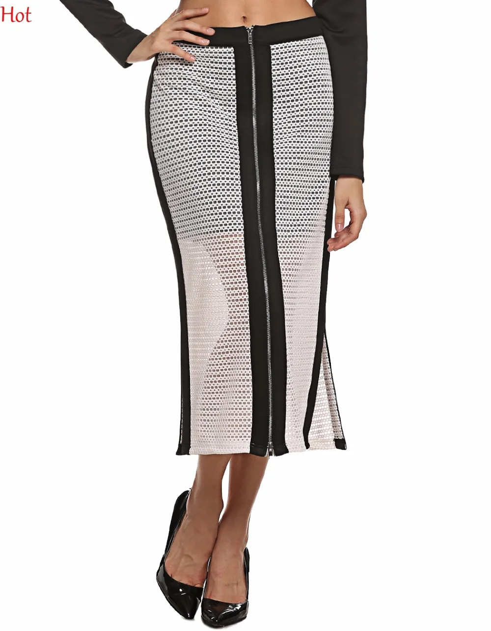 Креативная Женская юбка с молнией контрастного цвета разрезом плюс размер