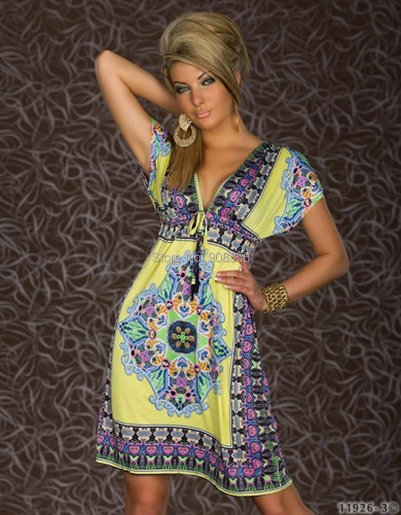 Женское платье с глубоким V образным вырезом в стиле ретро|beach dress|bohemian dressdress fashion |
