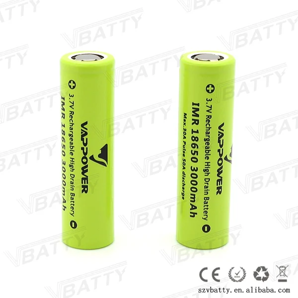 Vappower IMR 18650 3000 мАч 30A 3 7 В перезаряжаемый литий ионный аккумулятор с высоким