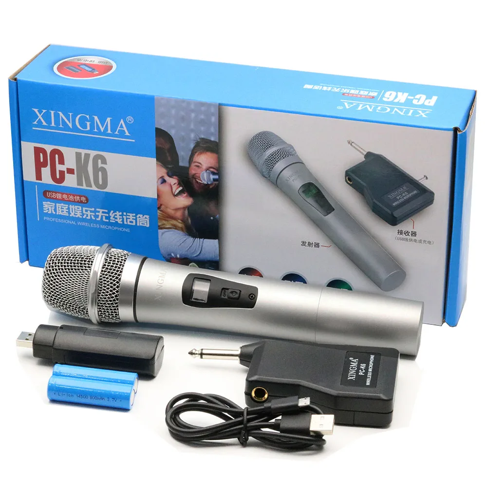 Silver XINGMA PC-K6 беспроводной микрофон для караоке профессиональный ручной студийный Vhf динамический микрофон для компьютера KTV система с батареей - Цвет: Silver