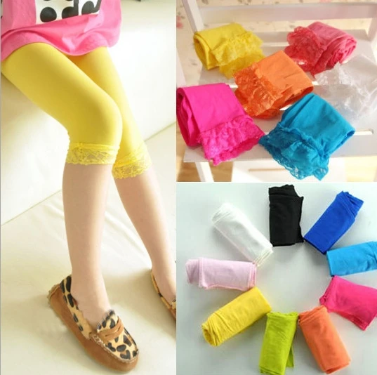 Детские летние леггинсы для девочек кружевные брюки длиной до щиколотки 14 цветов