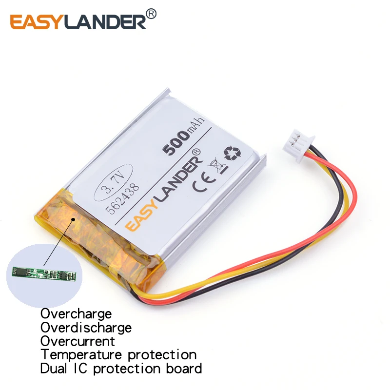 3 нити Бесплатная доставка 7 V 500mAH 562438 PLIB полимерный литий ионный аккумулятор для