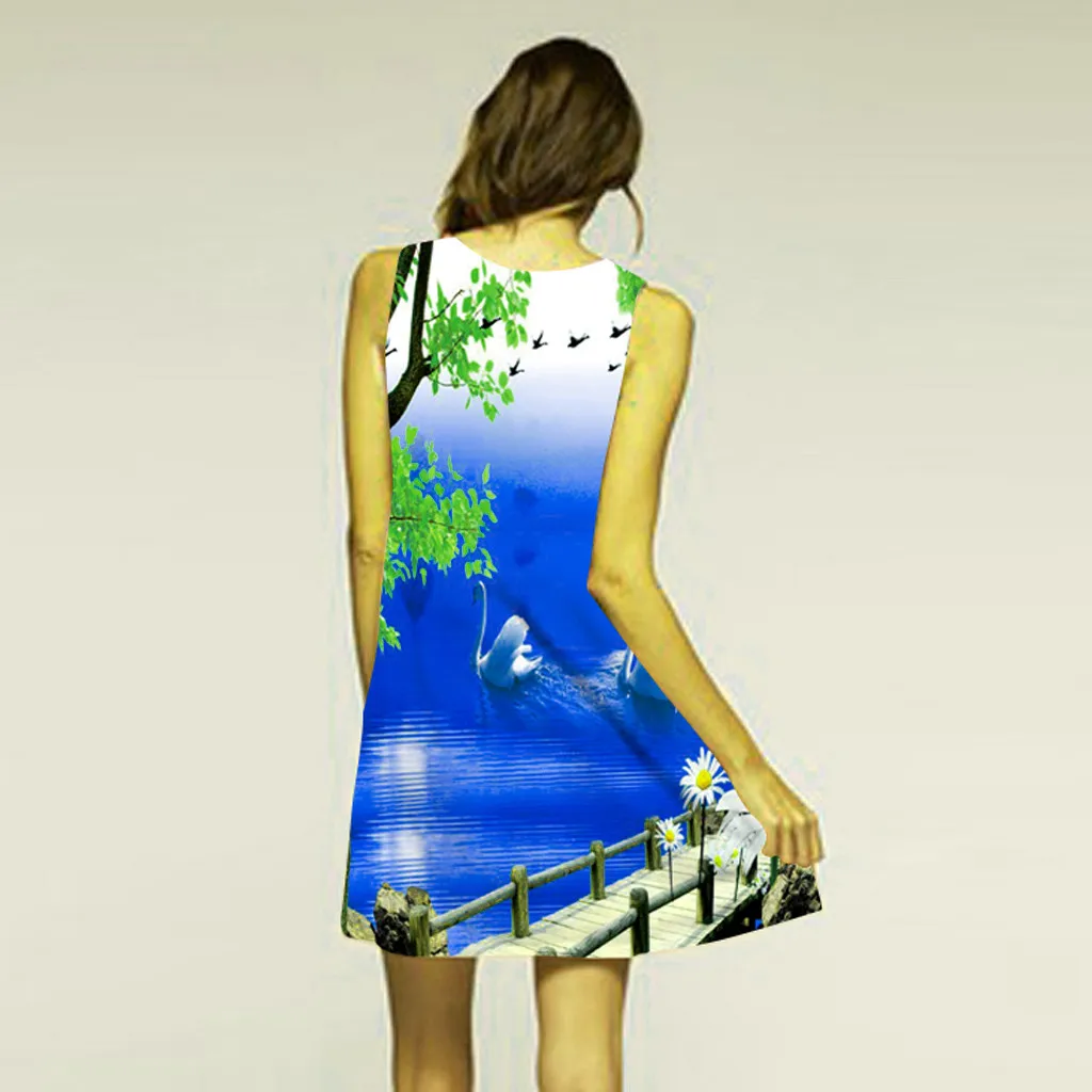 Для женщин 2019 Винтаж богемное летнее платье без рукавов с принтом короткое