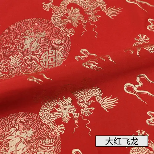 Red dragon Width 150cm Chinese Red Tang Suit Cheongsam Sheet Cloth Silk Like Damask Jacquard Brocade Metallic Fabric - Цвет: Red dragon