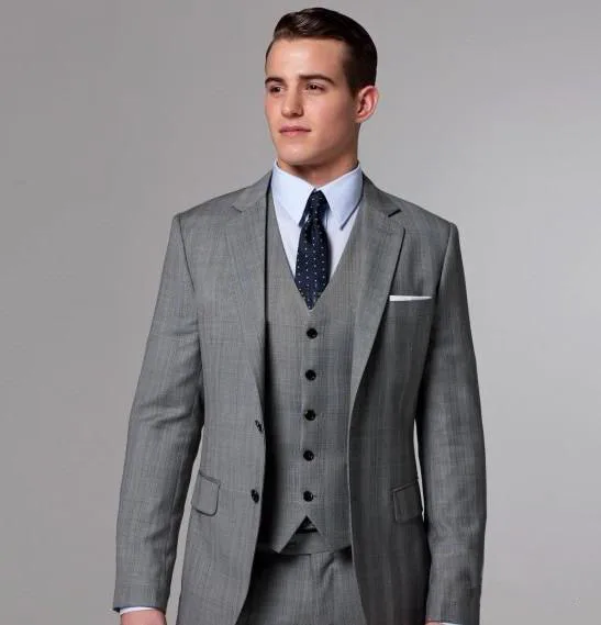 Custom Made notch lapel Groom Tuxedos Groomsmen Mens Wedding Suits slim fit Suits ( jacket+Pants+vest+tie)