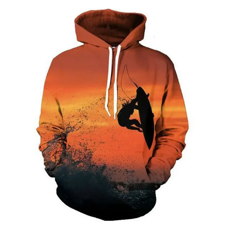 Крутая толстовка для мужчин с капюшоном 3d принтом закатом морскими волнами
