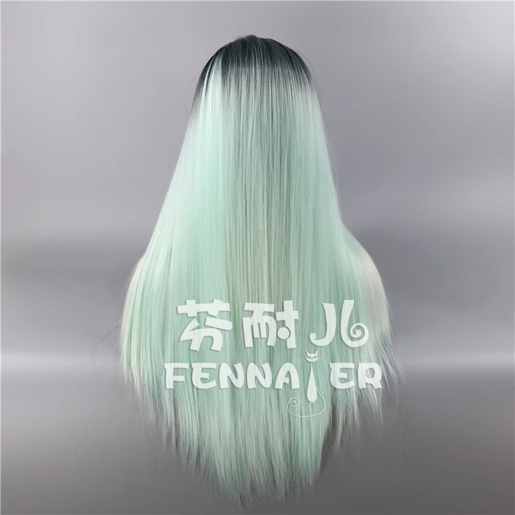 

Halloween Xmas Cosplay Wig Black Green Gradient Hair Beautiful Straight Long Natural Wig 75cm