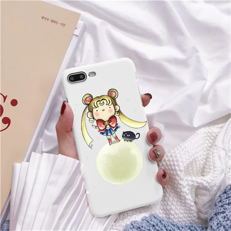 Роза аниме японское Сейлор Мун каваи Кот Caso de Telefone Para o iphone 6 Puls S 7 8 Puls X Casos Macio Voltar Capa Funda Coque