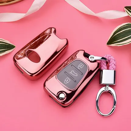 pink with keychain Автомобильный Стайлинг мягкий TPU чехол для автомобильных ключей для hyundai I30 IX35 акцент I20 Sonata для Kia ключ чехол держатель - Название цвета: pink with keychain