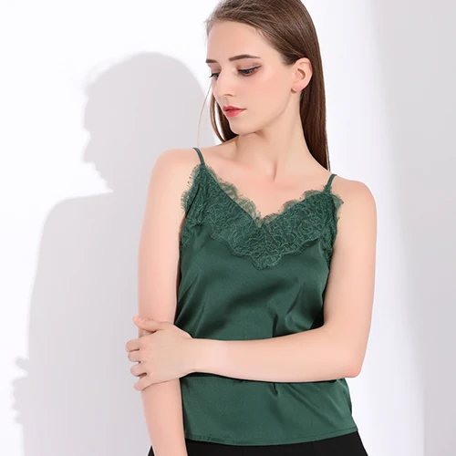 Green Garemay женский топ на бретельках, кружевные Топики, повседневные женские шелковые топы без рукавов, женские топы на бретельках, женские летние элегантные атласные топики на бретельках - Цвет: Green