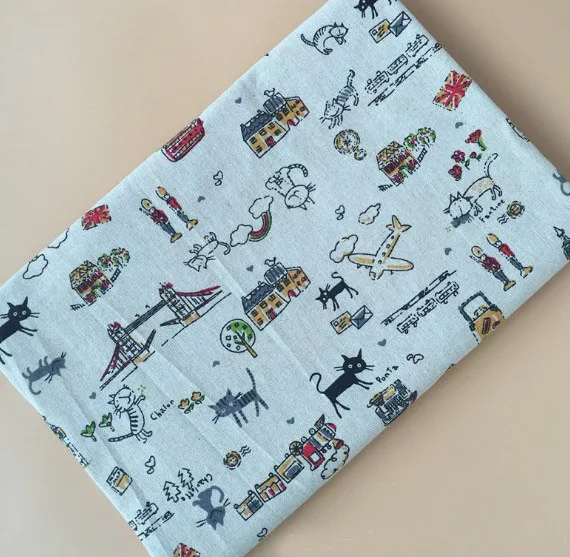 Симпатичная черно-Коричневая хлопчатобумажная льняная ткань с 3 узорами в форме