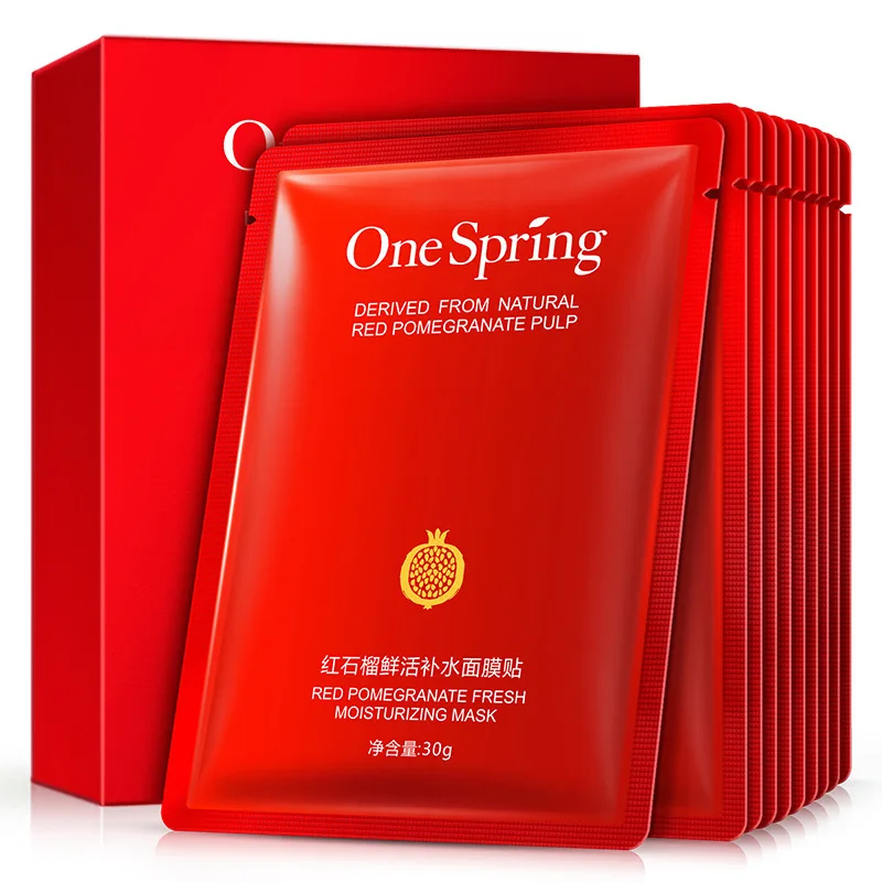 10PCS One Spring Red Pomegranate Facial Mask Smooth Moisturizing Oil Control Shrink Pores Tightening Skin Whitening Care|face skin care|pomegranate