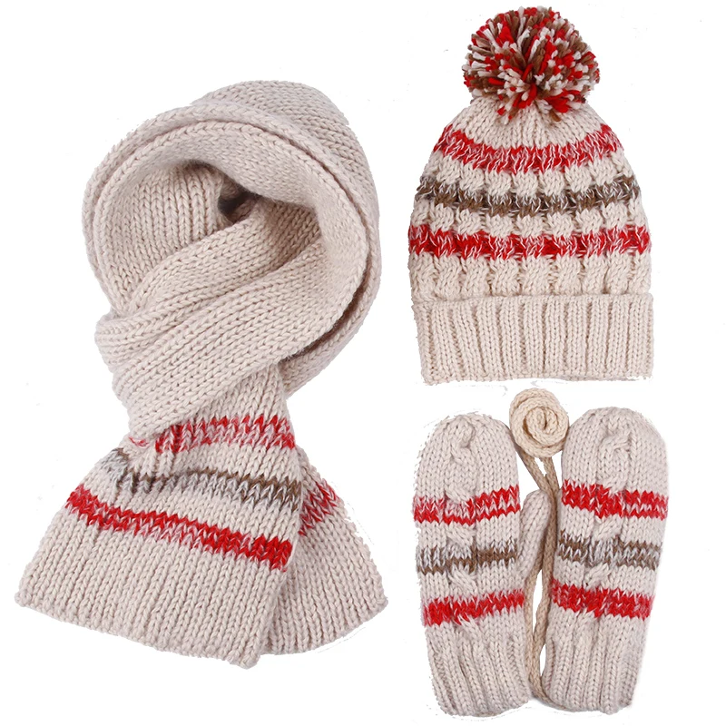 Женская зимняя трикотажная шапка с помпоном 3 шт.|scarf glove|hat scarf glovesknitted hat |