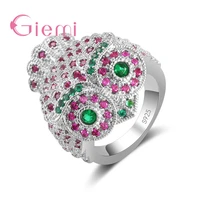 factory outlet 925 sterling silver owl shape colorful zircon women girls ring fashion novel style jewelry love heart gift