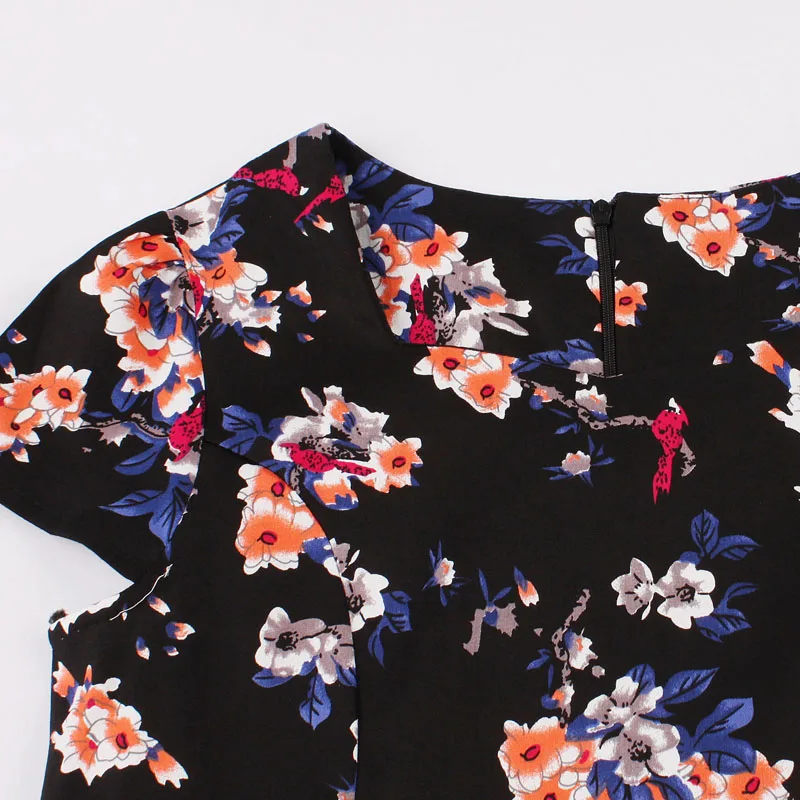 JLI MAY Vintage summer party dress women 50s floral hepburn belted square collar midi short sleeve woman clothes elegant dresses | Женская