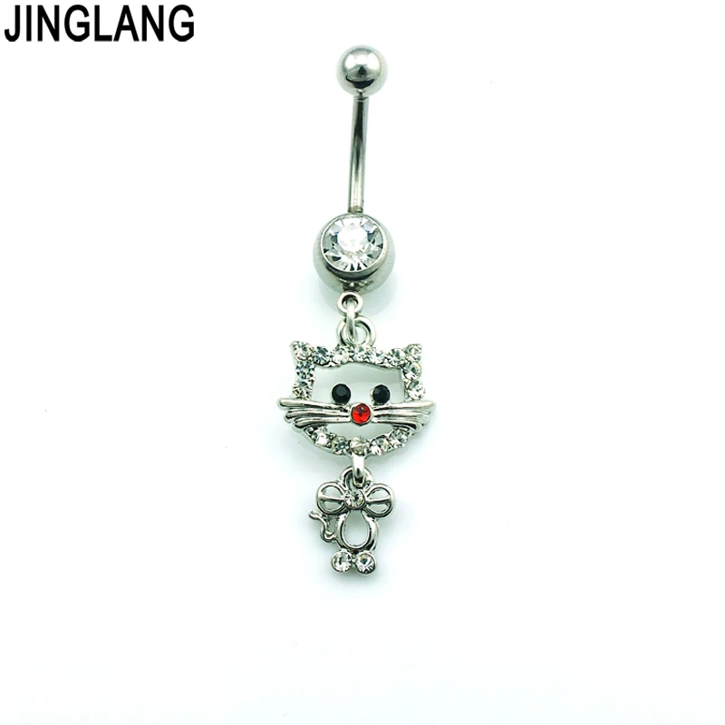 JINGLANG Модные кольца для пупка штанга нержавеющая сталь разноцветные стразы