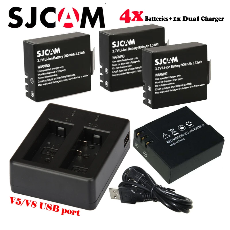 4x SJ4000 4k воздушный аккумулятор SJ5000 SJ6000 SJ7000 батарея+ sj 4000 wifi 5000 зарядное устройство для SJCAM батарея M10 SJ8000 SJ9000