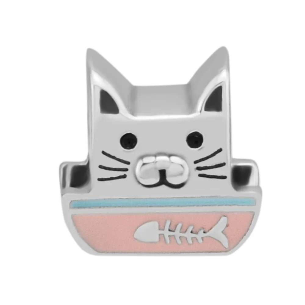 

Fits for Pandora Charms Bracelets Curious Cat Beads with Pink Enamel 100% 925 Sterling-Silver-Jewelry Free Shipping
