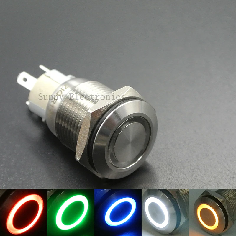 

16mm 6V Latching Car Silver Waterproof stainless steel Yellow/Red/Blue/white/Green LED Power Push Button Metal ON/OFF Switch