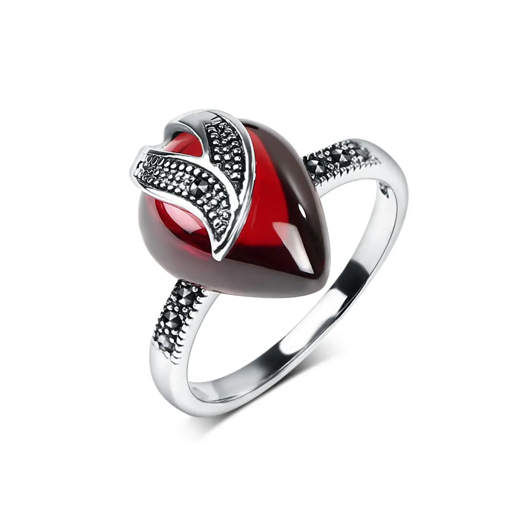 JIASHUNTAI Retro Thai Silver Rings Vintage 925 Sterling Jewelry For Women Flower Shape |