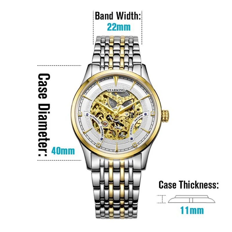 Мужские автоматические механические часы скелетоны STARKING AM0185 брендовые