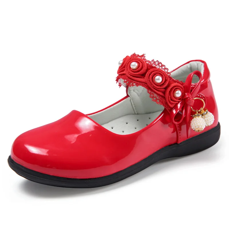 Школьная обувь для девочек детская черная повседневная кожаная Осенняя красная
