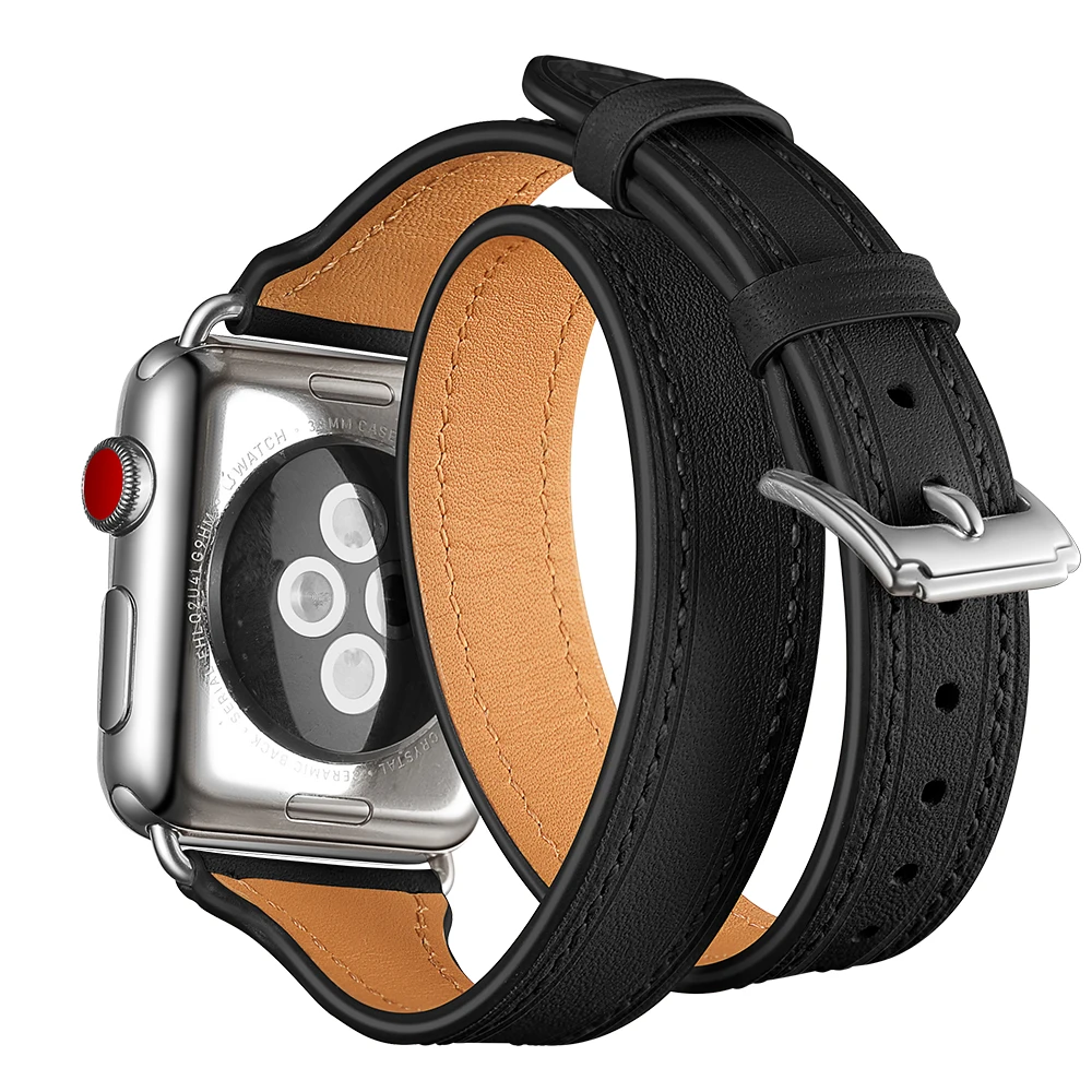 Элегантный двойной тур из натуральной кожи ремешок для Apple Watch Series 4 3 2 1 Женский