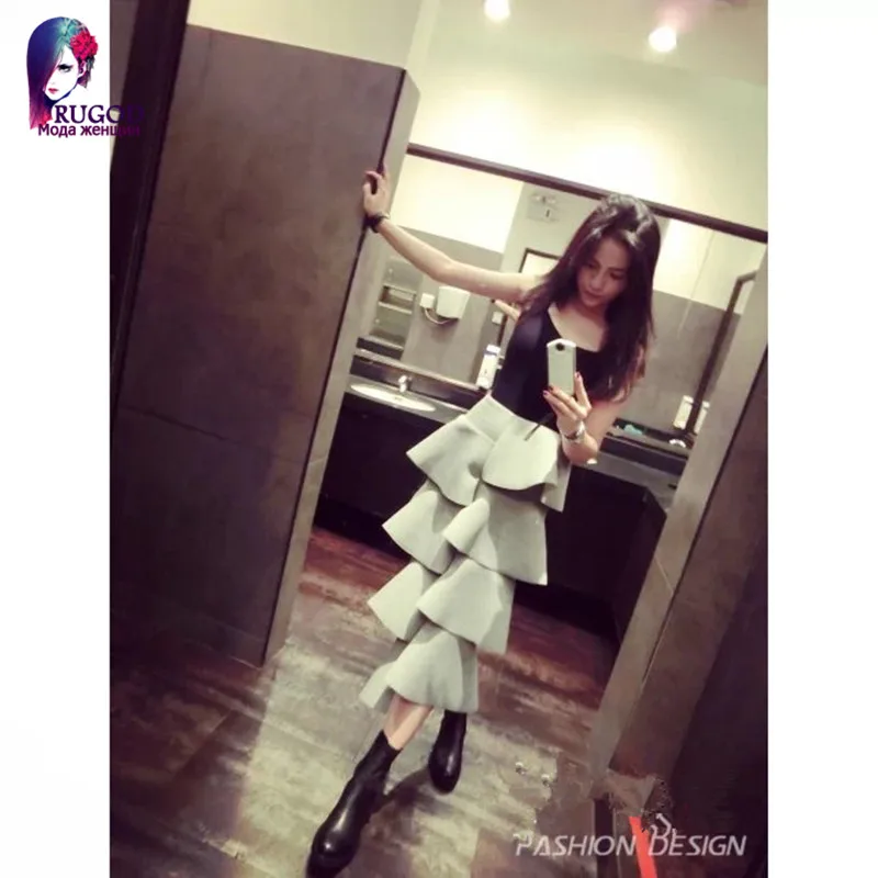 Женская юбка пачка RUGOD многослойная Асимметричная с оборками Повседневная