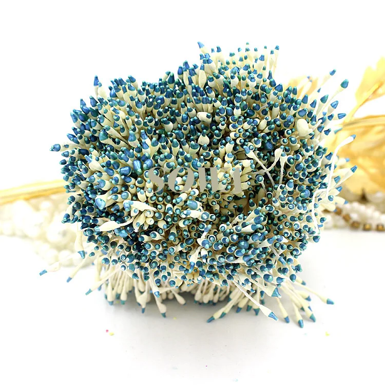 

Free Shipping Wholesale 800pcs/Lot 1mm Blue And Ivory Colors Double Heads Flower Pistil Stamen For Cake decoration And DIY