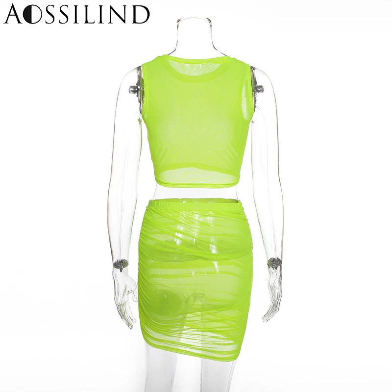 Женское Сетчатое платье без рукавов AOSSILIND прозрачное облегающее из двух частей