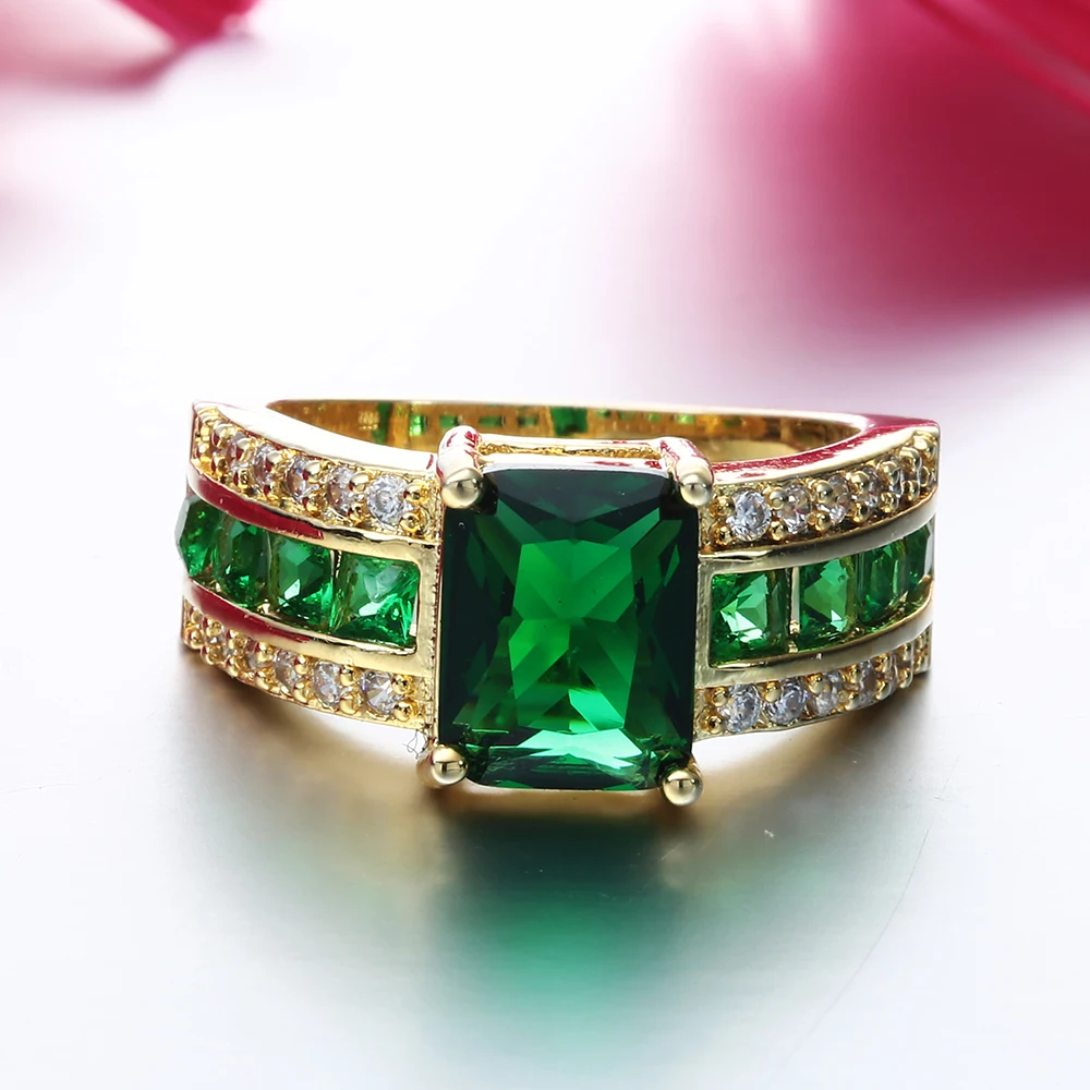 Кольцо золотого цвета с зеленым фианитом AAA полированные ювелирные изделия из