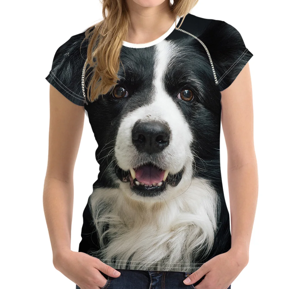 Футболка FORUDESIGNS Border Collie для женщин Повседневная Эластичная женская летняя