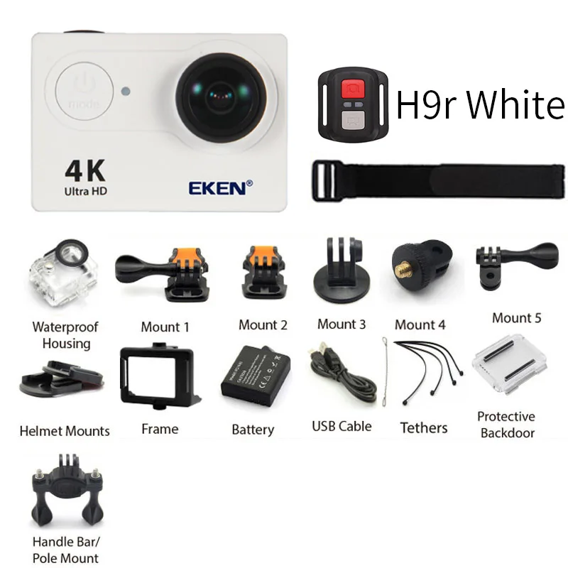 h9r White Экшн-камера eken H9 H9R wifi 4 K/30FPS 1080 p/60fps 720 P/120FPS Ultra HD мини-камера для подводной съемки Водонепроницаемая спортивная видеокамера - Цвет: h9r White