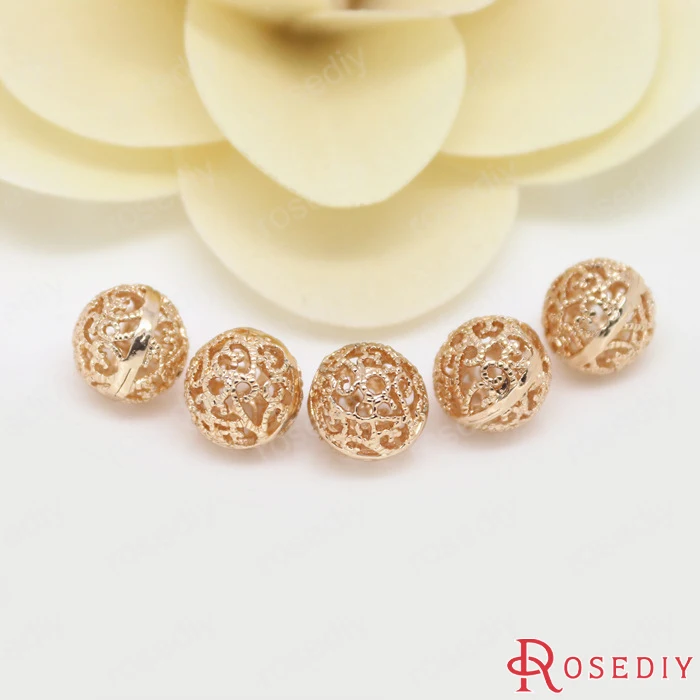 6шт. 8мм 10мм 12мм Высококачественные шампанское золото покрытые латунные полые круглые бусины с узорами для изготовления украшений.
