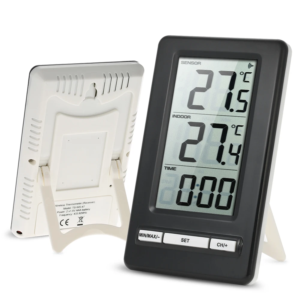 LCD Digital Wireless Thermometer Indoor and Outdoor Temperature Measurement C/F Max/Min Value Display 12H/24H Clock | Дом и сад