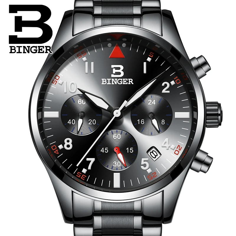 Купи BINGER Watches Men Fashion Brand Multifunction Chronograph Quartz Watch men Military Sport Wristwatch Male Clock Relogio Masculi за 1,800 рублей в магазине AliExpress