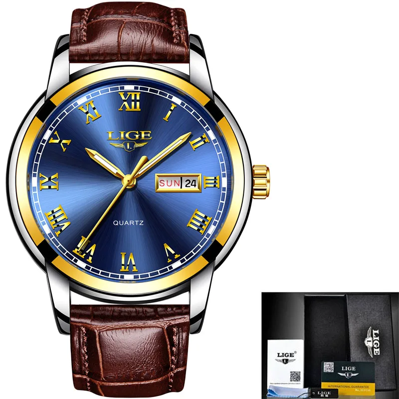 LIGE new Mens Watches Fashion Business Quartz Watch Men Leather Waterproof Clock Date Multi-Function Sport Relojes Hombre | Наручные часы