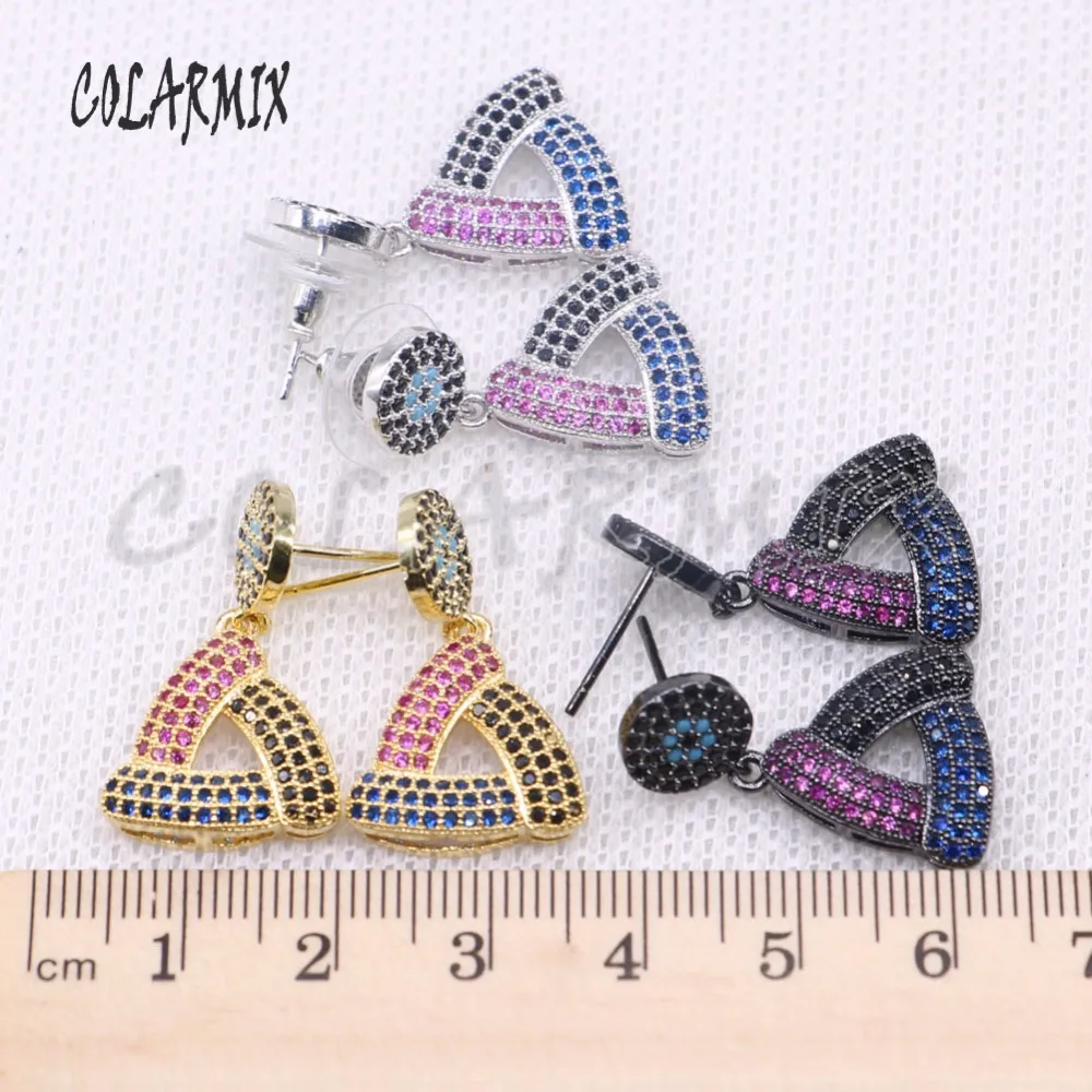 

5 pairs Triangle Dangle earrings, micro paved beads wholesale jewelry fashion earrings 4428