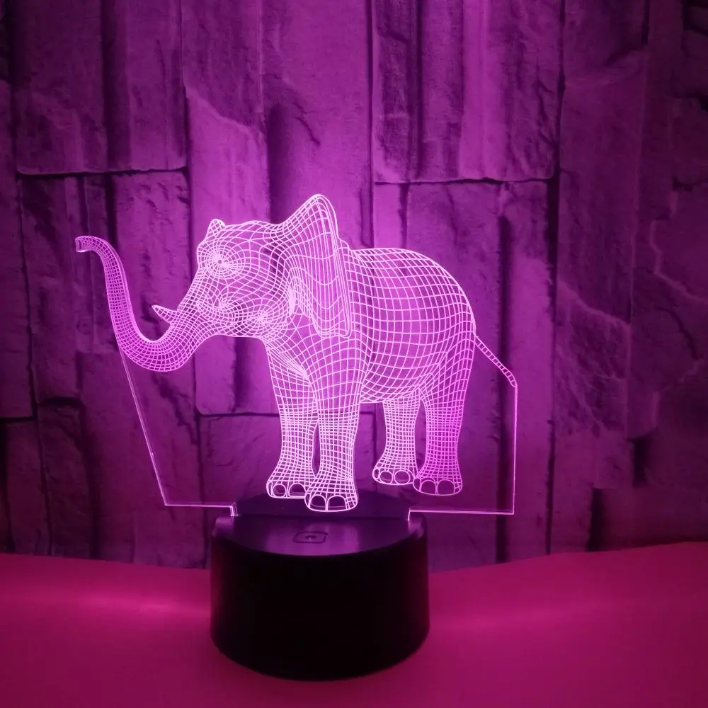 3d иллюзия в виде слона 7 цветов сенсорный выключатель светодиодный ночник USB