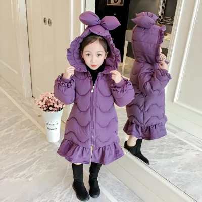 

Зимнее длинное пальто для маленьких девочек 2-7 лет, модные милые парки с капюшоном в Корейском стиле для девочек, детские куртки с хлопковой ...
