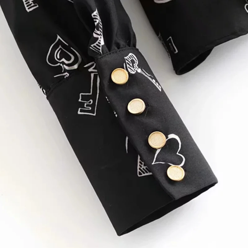 

chic printing deep V neck button decoration women blouse casual long sleeve shirt fashion streetwear tops femininas blusas S3686