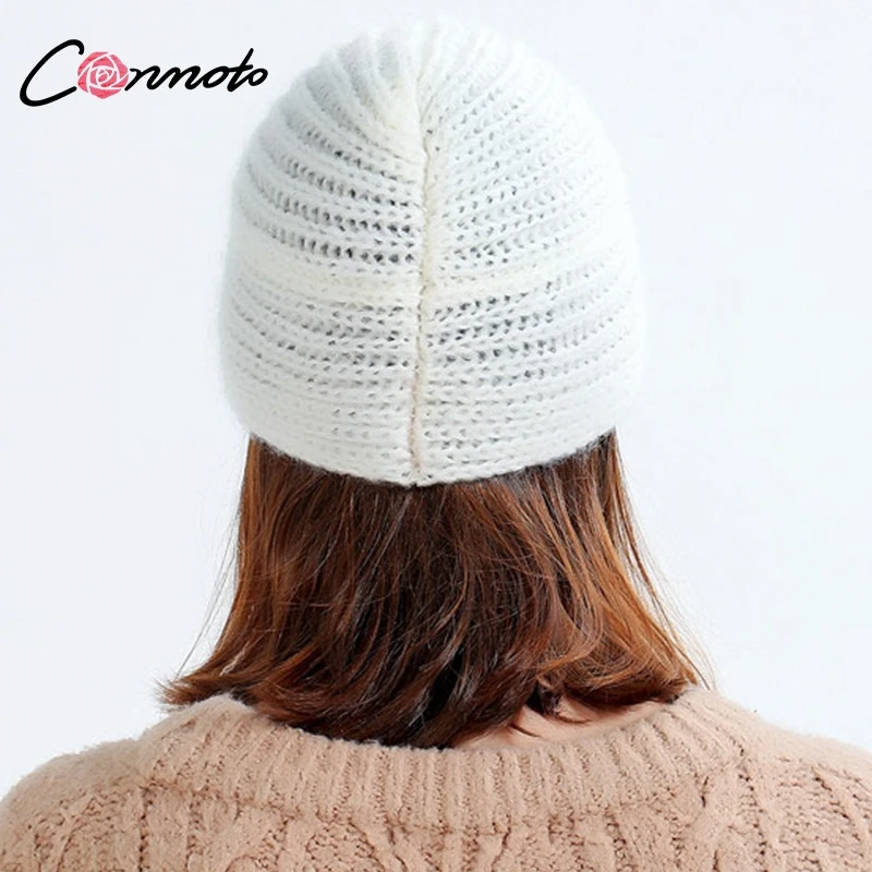 Conmoto off белая вязаная шапка женские зимние шапки для женщин 2018 Осенние теплые