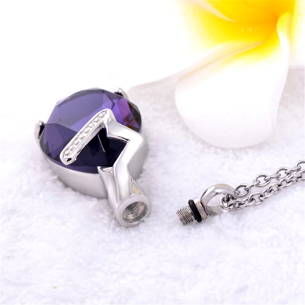 

Shiny Birthstone Cremation Urn Necklace Memorial Jewelry for Ashes Keepsake Stainless steel Ashes Locket Pendant