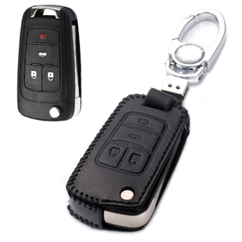 Чехол брелок из натуральной искусственной кожи с 4 кнопками и дистанционным