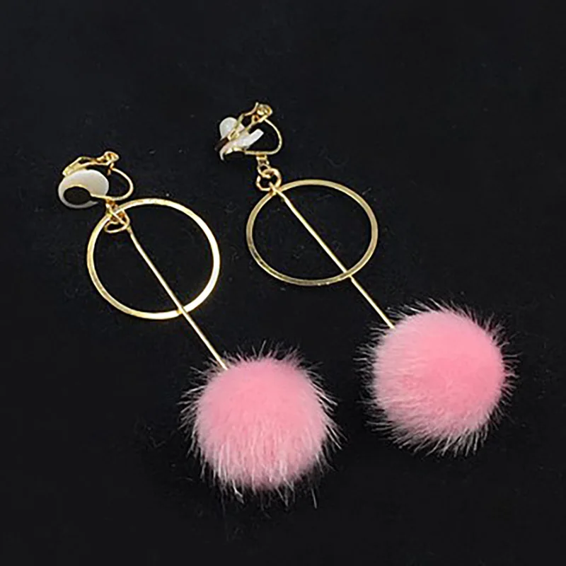 Новые плюшевые серьги-шарики милые длинные клипсы серьги без пирсинга для женщин