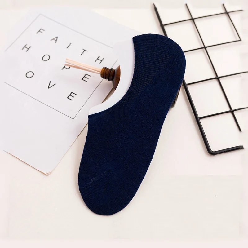 Navy blue-5 Pairs 5 пара/лот, хлопковые мужские носки, летние крутые носки, носки-лодочки, силиконовый слой против скольжения, невидимые короткие носки, модные носки до щиколотки - Цвет: Navy blue-5 Pairs