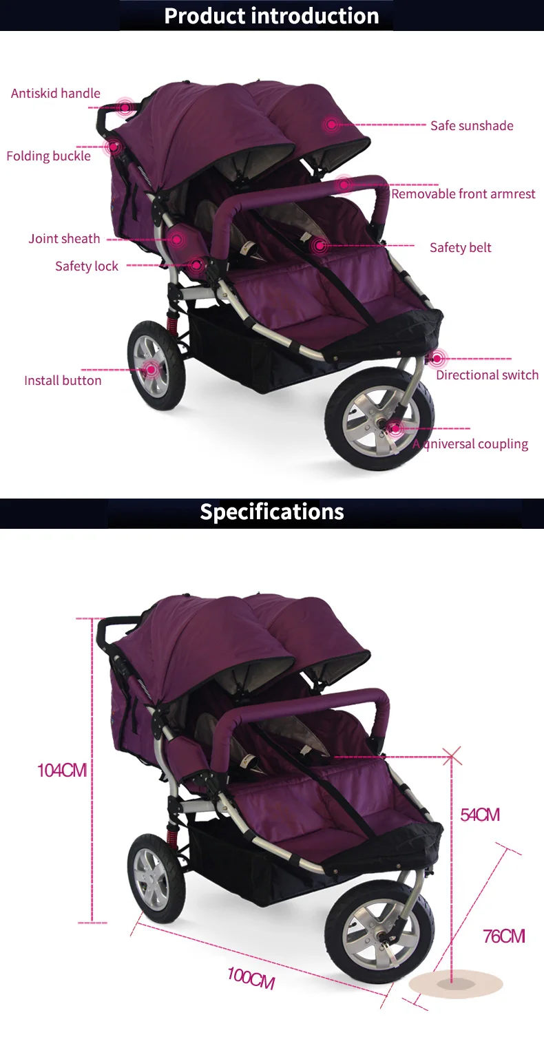 Специальное предложение Babyboom внедорожная детская коляска для близнецов с пневматическими колесами, двойная детская коляска с 3 колесами, детская коляска в подарок