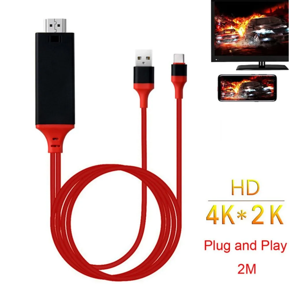 USB-C Тип C к HDMI HD ТВ кабель адаптер HDMI кабель для samsung Galaxy S10 Note 9 MacBook прочный красный цвет портативный