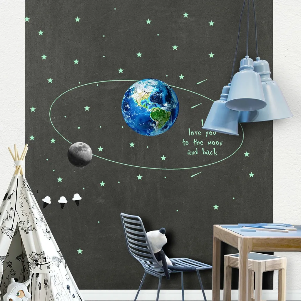 Светящаяся луна земля комбинация мультяшная Наклейка на стену детская комната